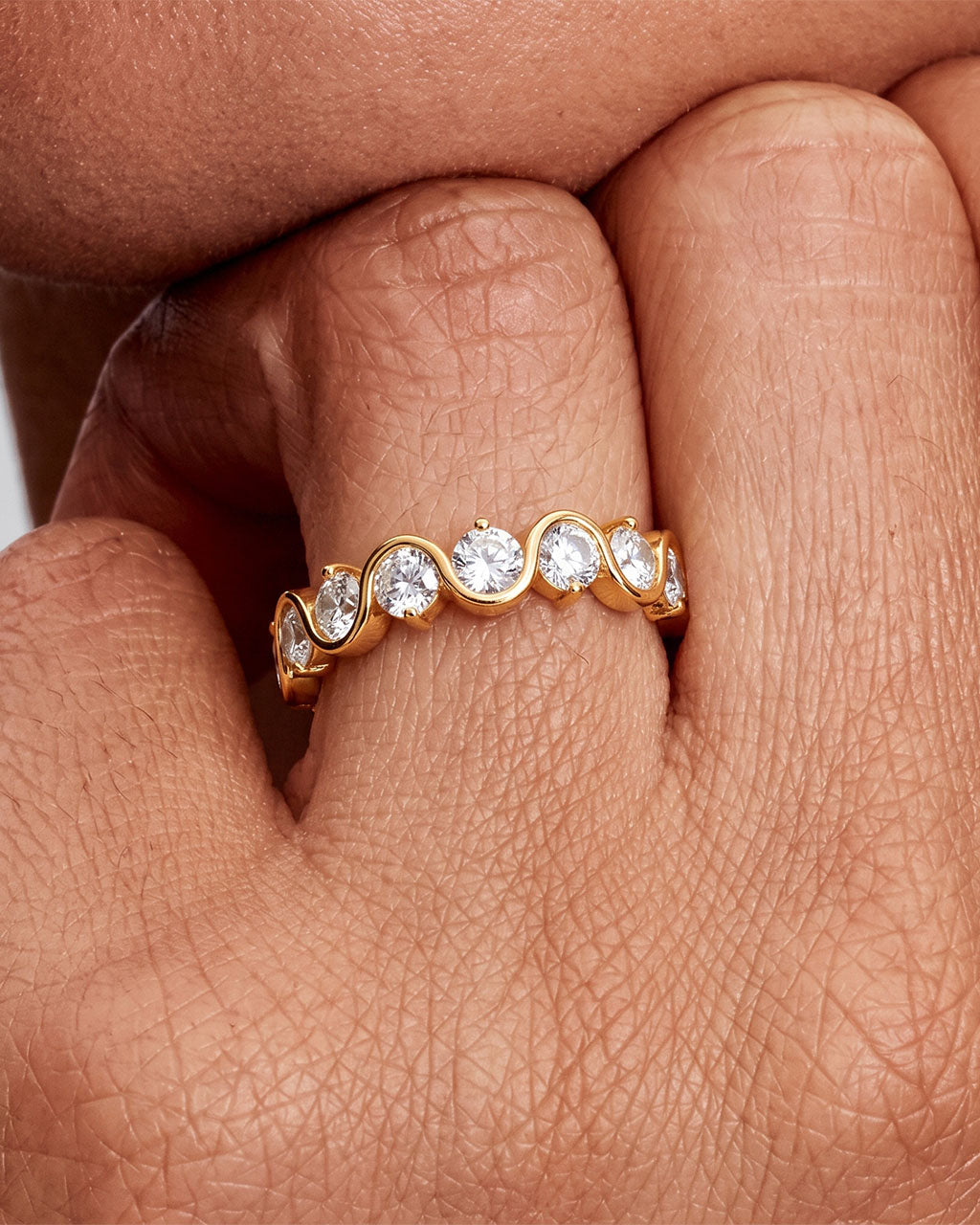 Lavish Ocean Swirl Set Eternity Waterproof Gold Ring