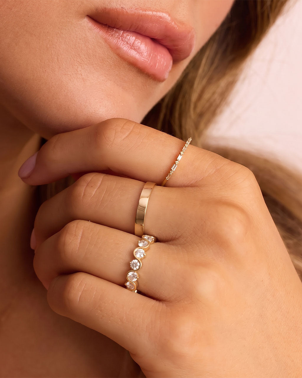 Lavish Ocean Swirl Set Eternity Waterproof Gold Ring