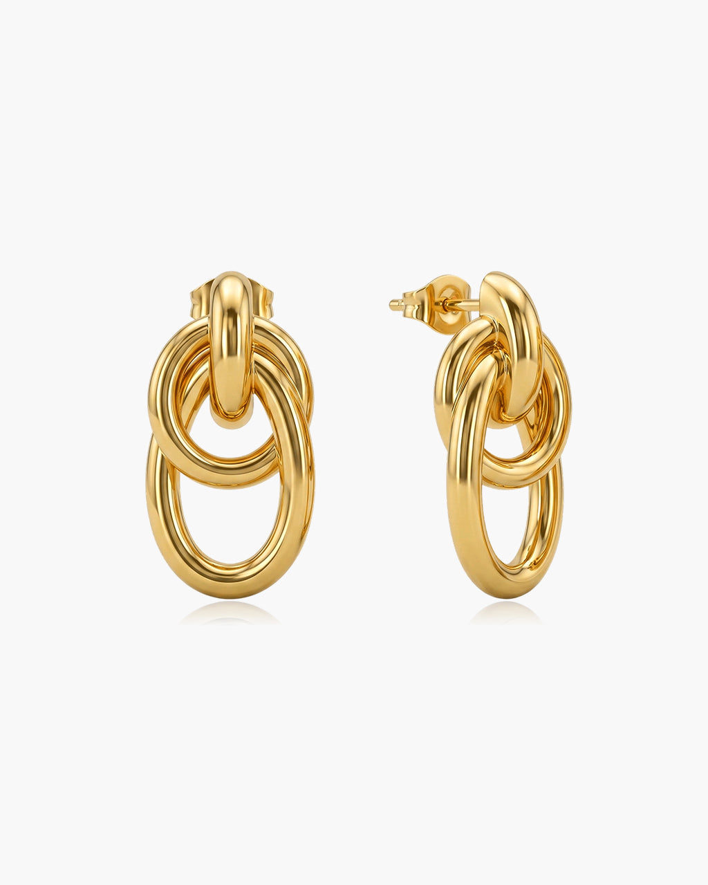 Layer Interlocking Oval Drop Waterproof Gold Earrings