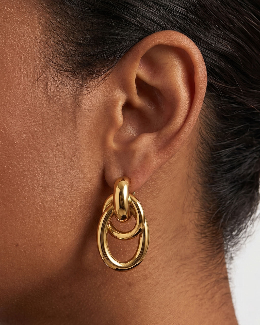 Layer Interlocking Oval Drop Waterproof Gold Earrings