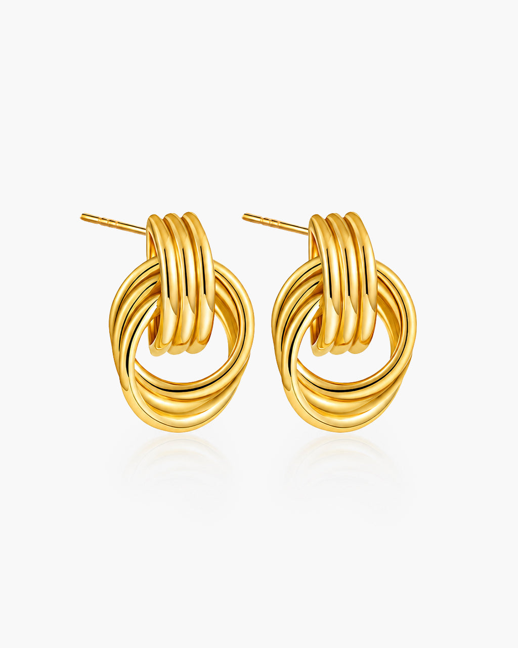 Layered Ribbed Illusion Hoop Waterproof Gold Earrings