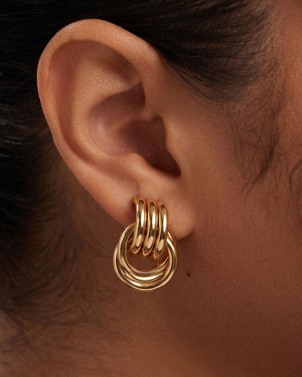 Layered Ribbed Illusion Hoop Waterproof Gold Earrings