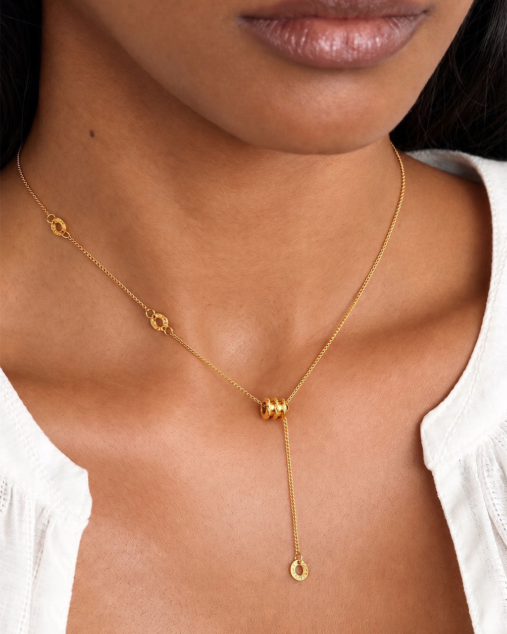 Lucky Bead Numeral Lariat Waterproof Gold Necklace