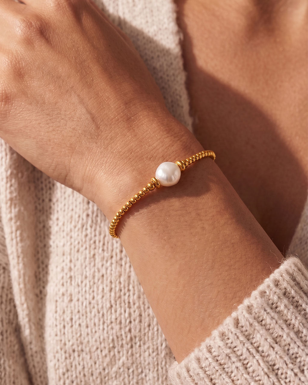 Lucky Beaded Freshwater Pearl Waterproof Gold Bracelet