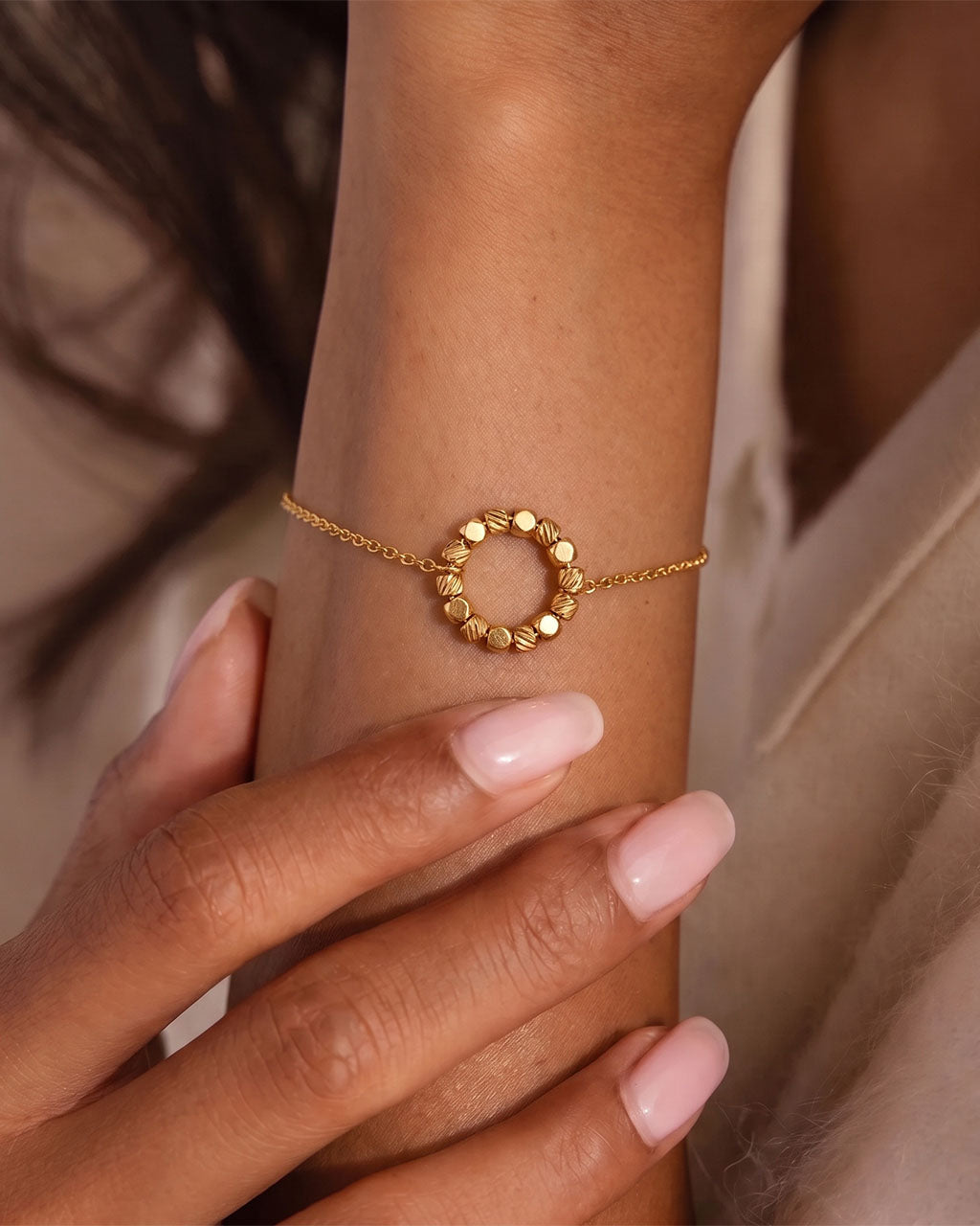 Lucky Faceted Beaded Circle Waterproof Gold Bracelet