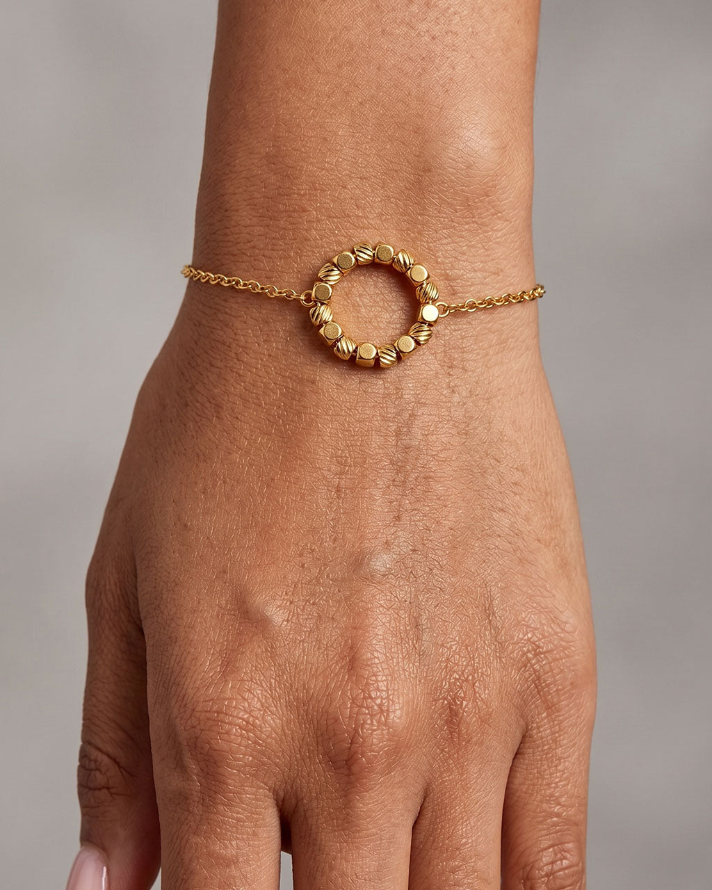 Lucky Faceted Beaded Circle Waterproof Gold Bracelet