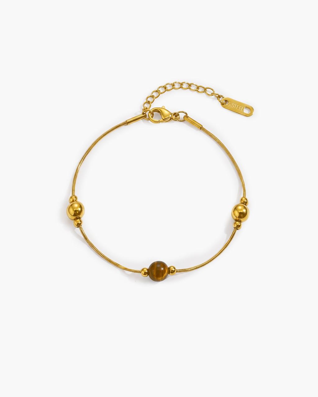 Lucky Tiger Eye Herringbone Waterproof Gold Bracelet