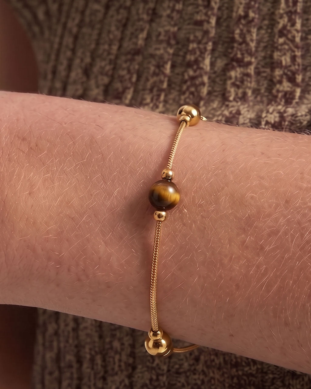 Lucky Tiger Eye Herringbone Waterproof Gold Bracelet