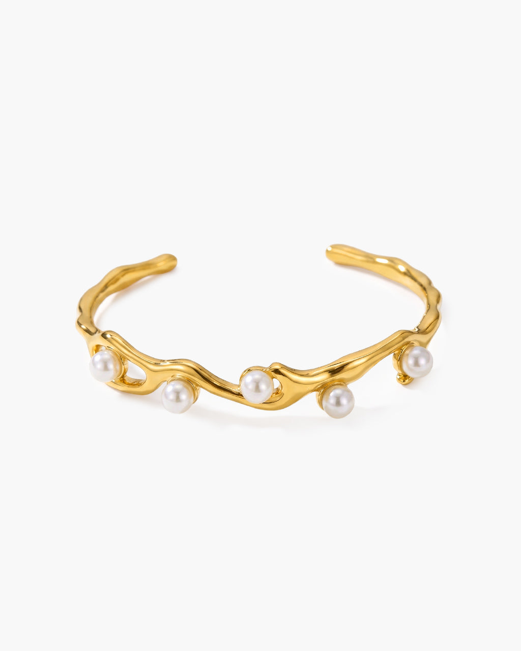 Luminous Pearl Branch Cuff Waterproof Gold Bangle