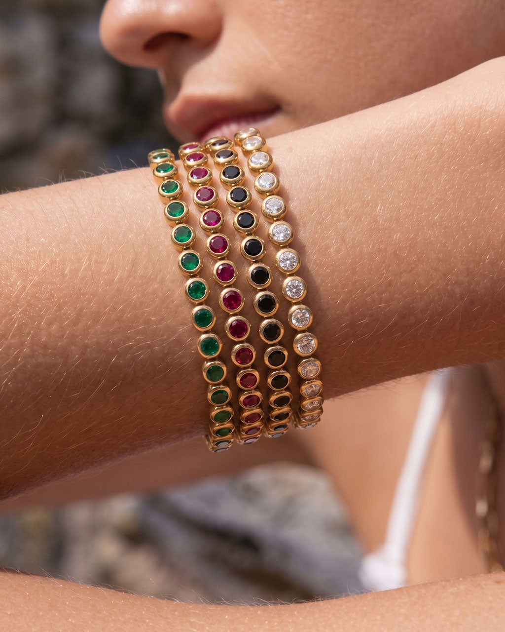 Luxe Bezel Set Stone Tennis Waterproof Gold Bracelet