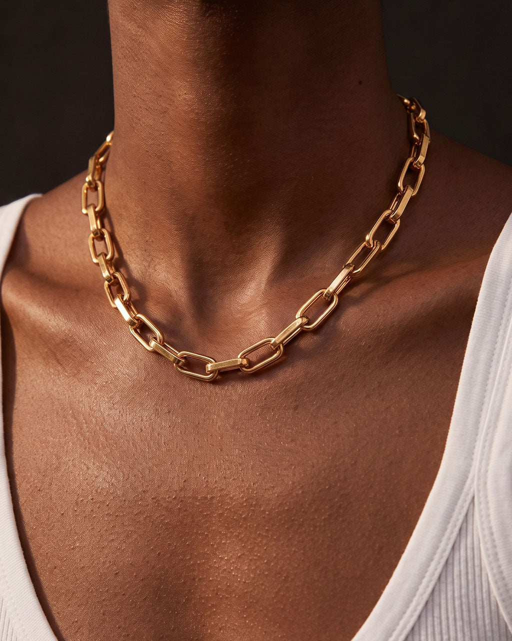 Luxe Chunky Rectangular Link Waterproof Gold Necklace