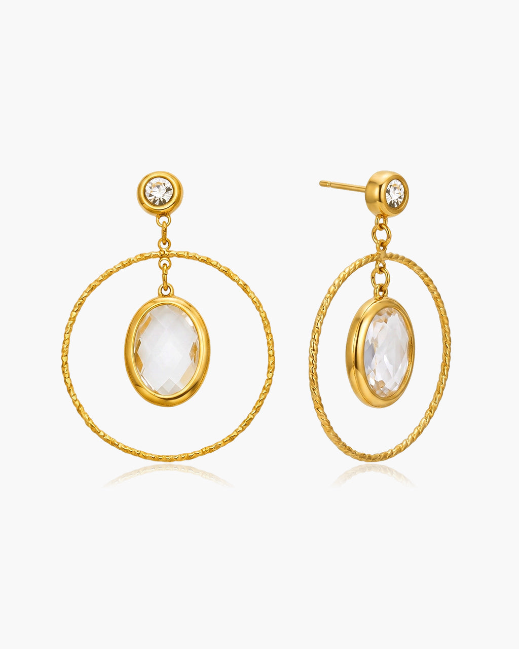 Luxe Double Stone Circle Drop Waterproof Gold Earrings