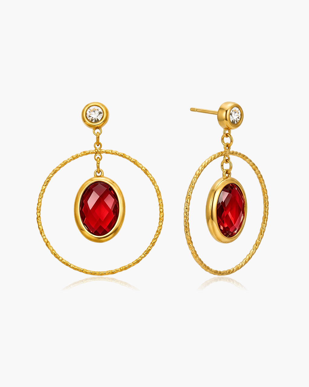 Luxe Double Stone Circle Drop Waterproof Gold Earrings