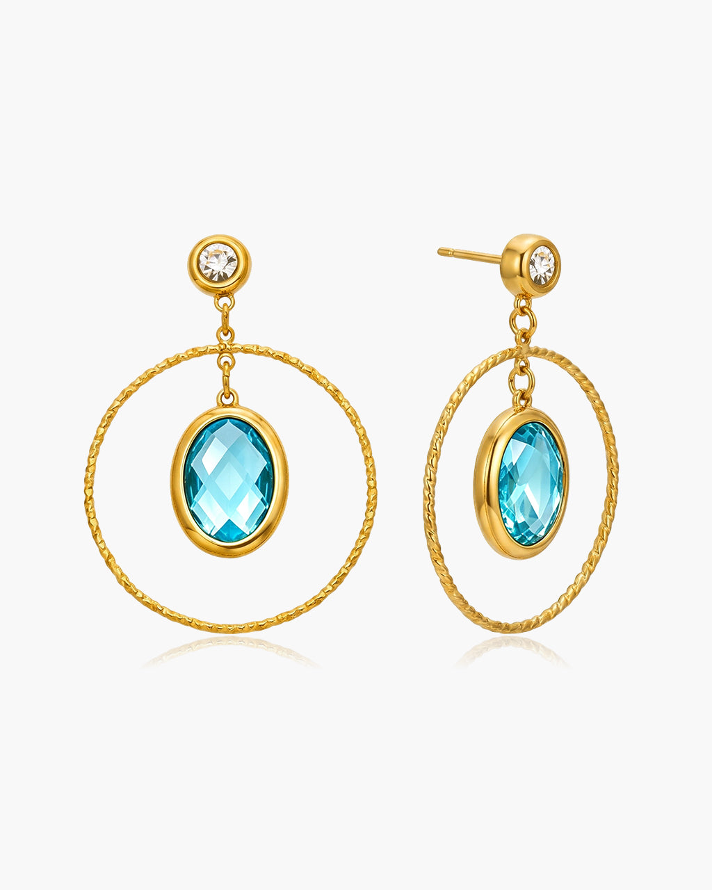 Luxe Double Stone Circle Drop Waterproof Gold Earrings