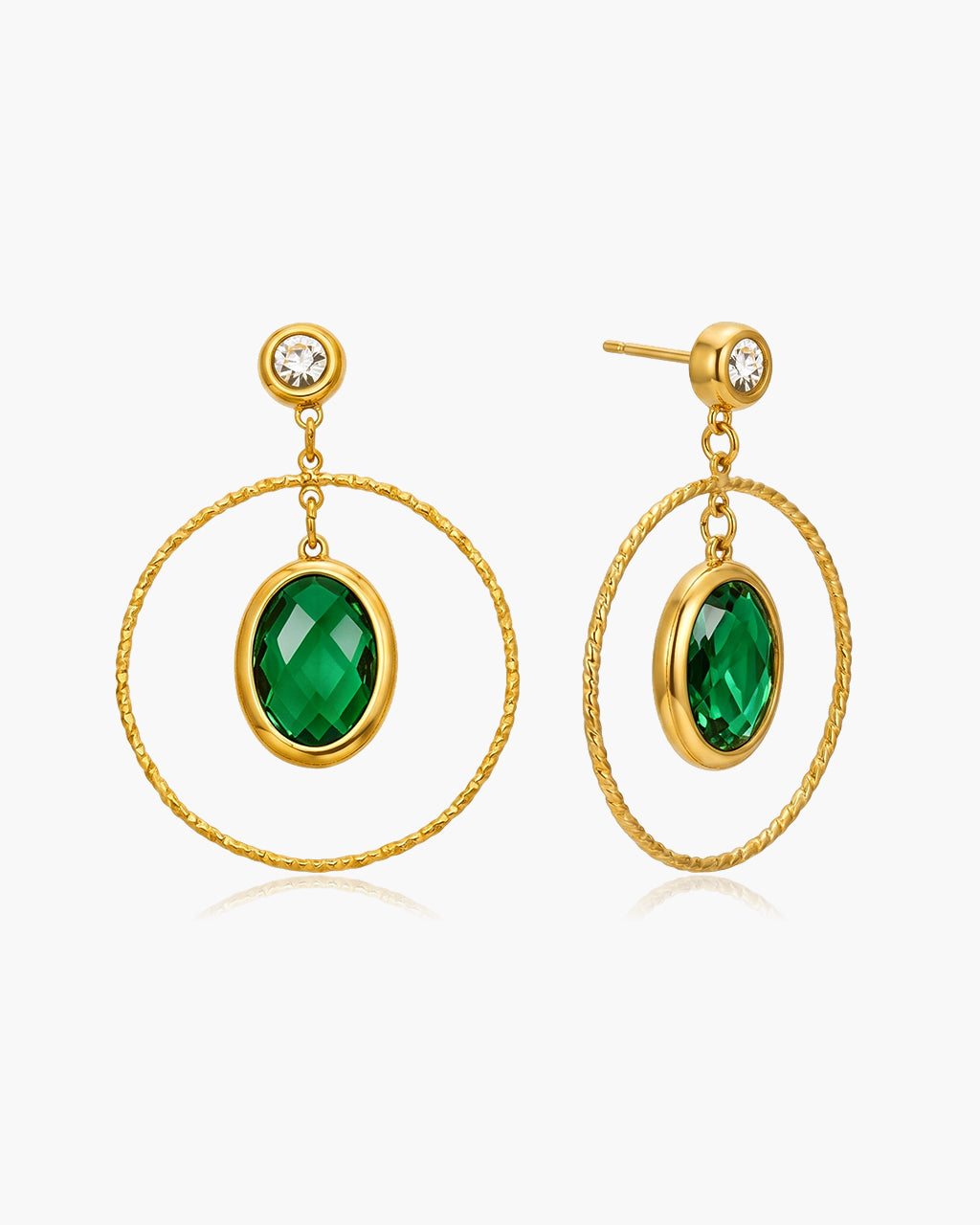 Luxe Double Stone Circle Drop Waterproof Gold Earrings