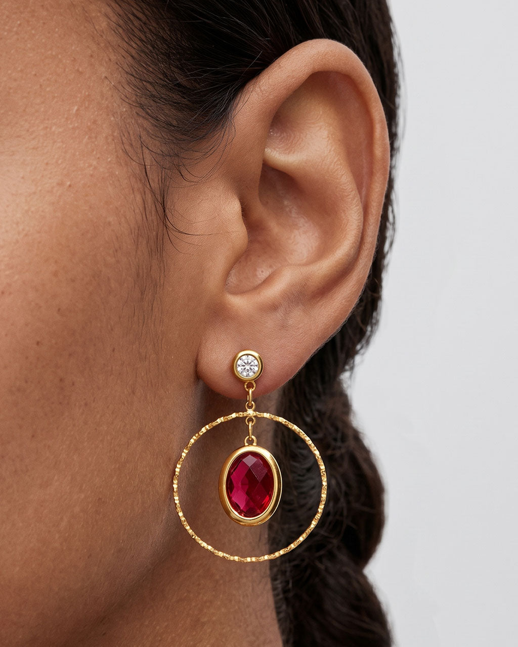 Luxe Double Stone Circle Drop Waterproof Gold Earrings