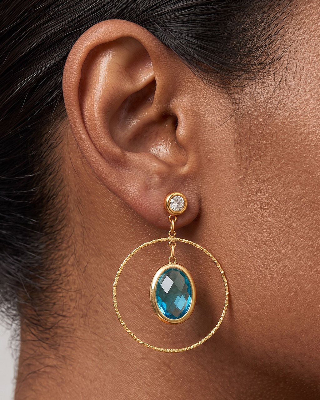 Luxe Double Stone Circle Drop Waterproof Gold Earrings