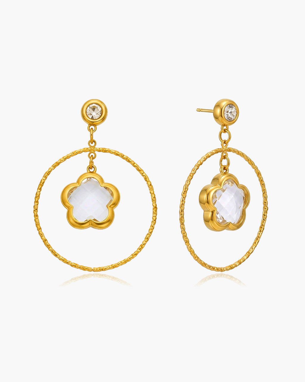 Luxe Flower Stone Circle Drop Waterproof Gold Earrings