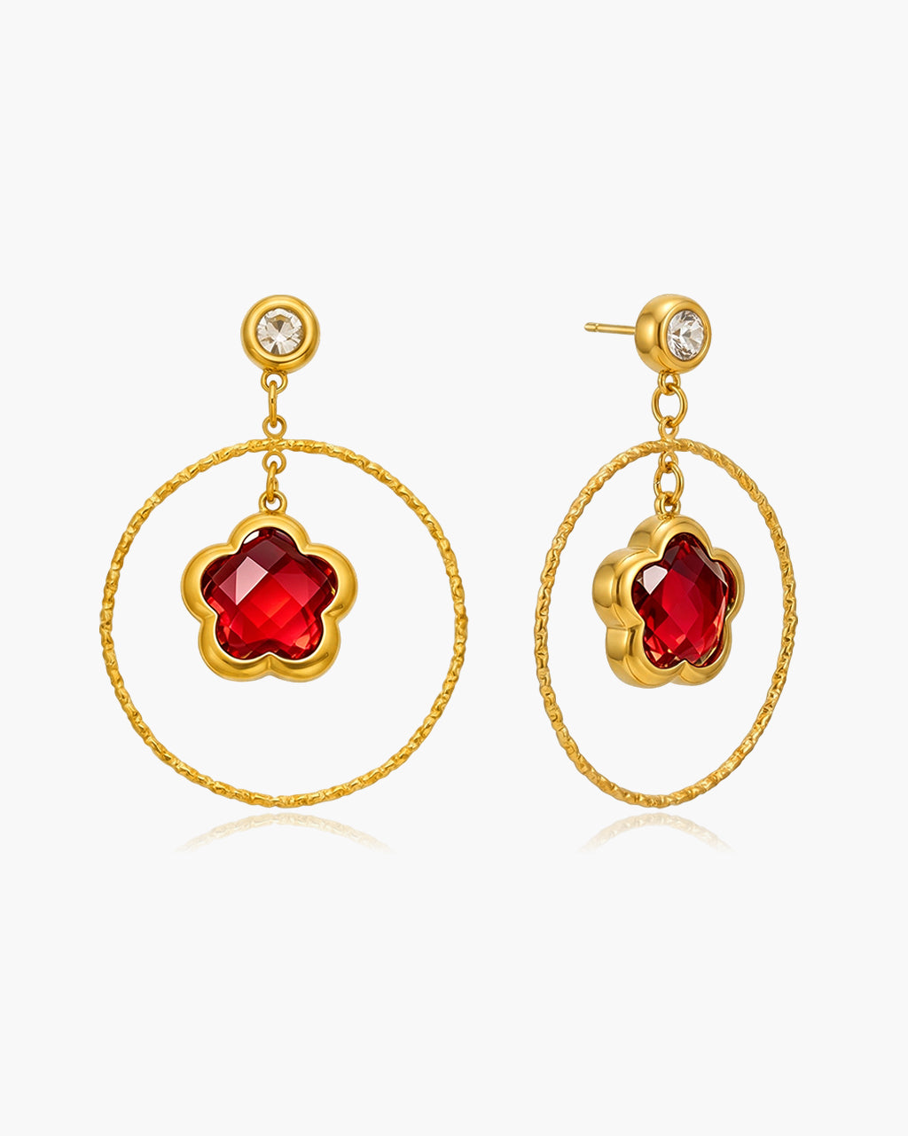 Luxe Flower Stone Circle Drop Waterproof Gold Earrings