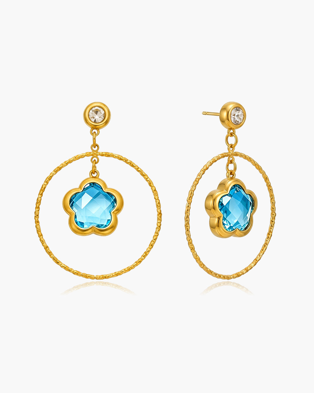 Luxe Flower Stone Circle Drop Waterproof Gold Earrings