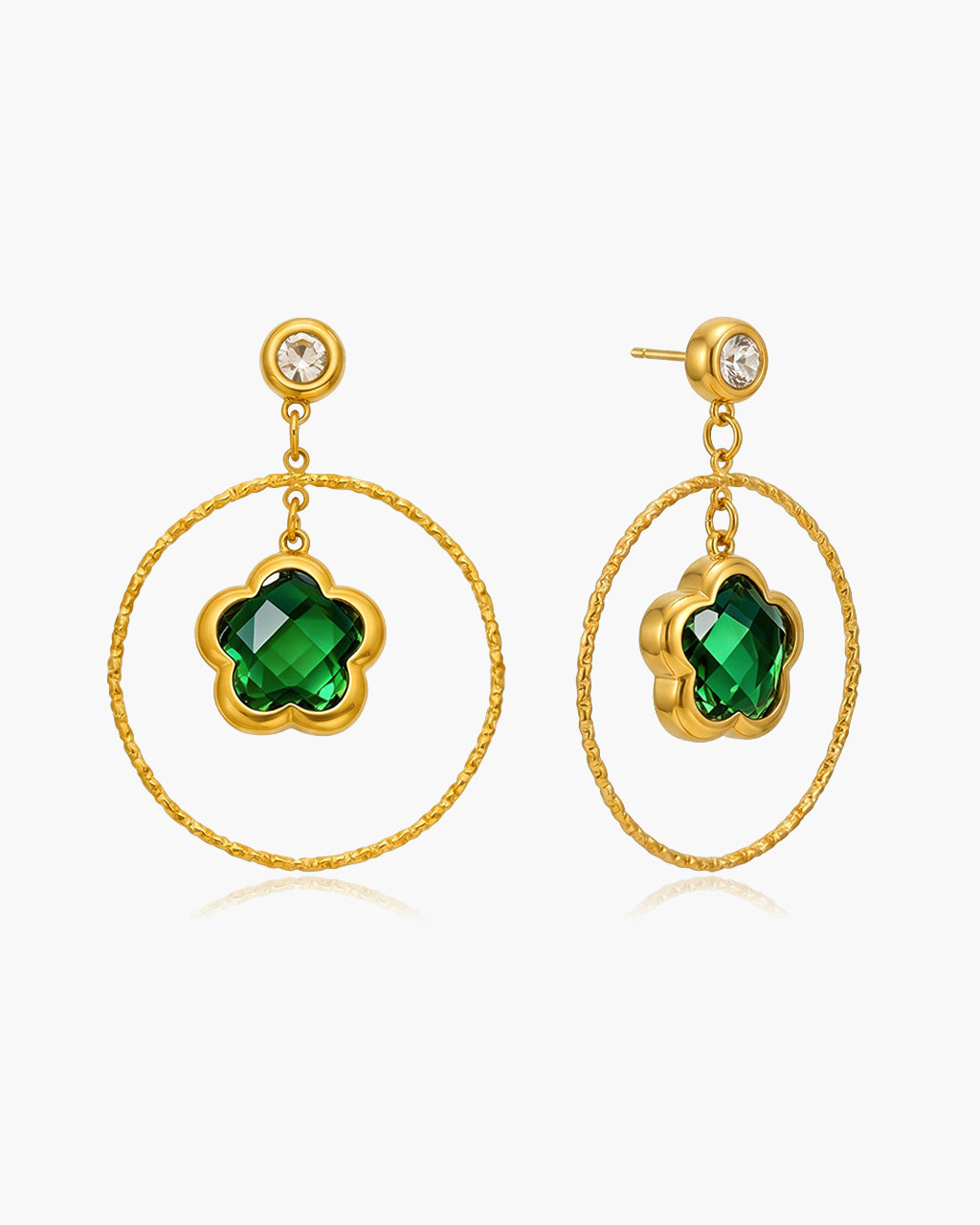 Luxe Flower Stone Circle Drop Waterproof Gold Earrings