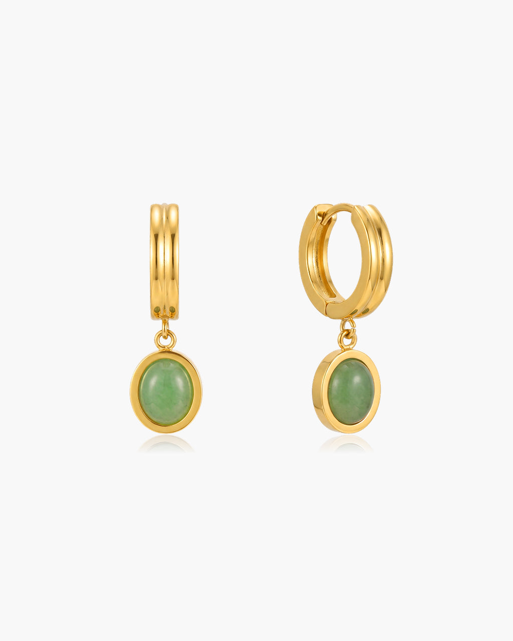 Luxe Jade Cabochon Drop Hoop Waterproof Gold Earrings