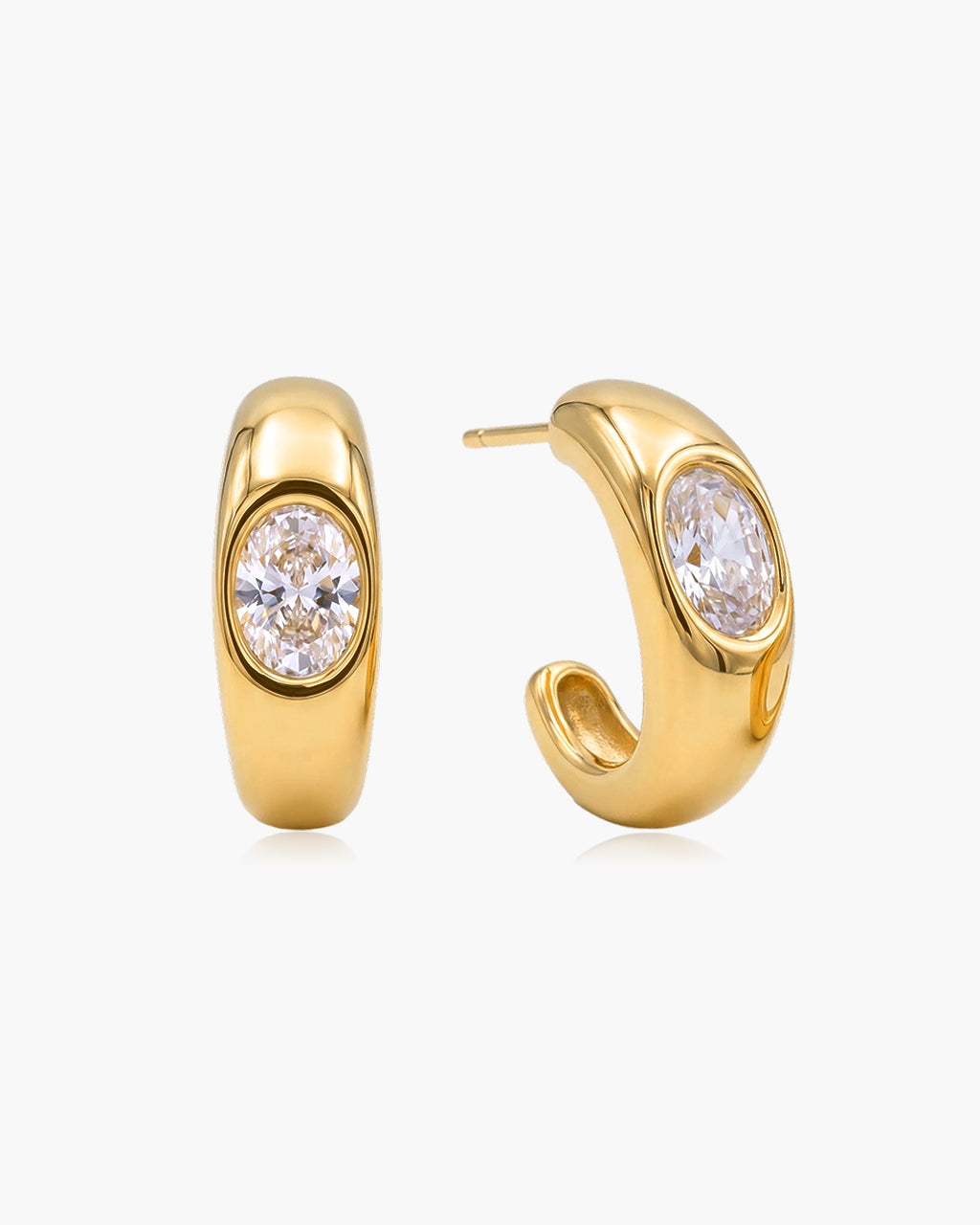 Luxe Oval Solitaire C Hoop Waterproof Gold Earrings