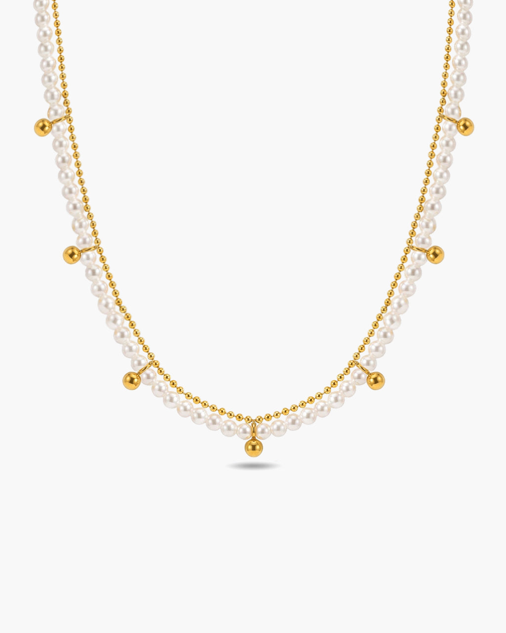 Luxe Pearl Beaded Layered Waterproof Gold Necklace