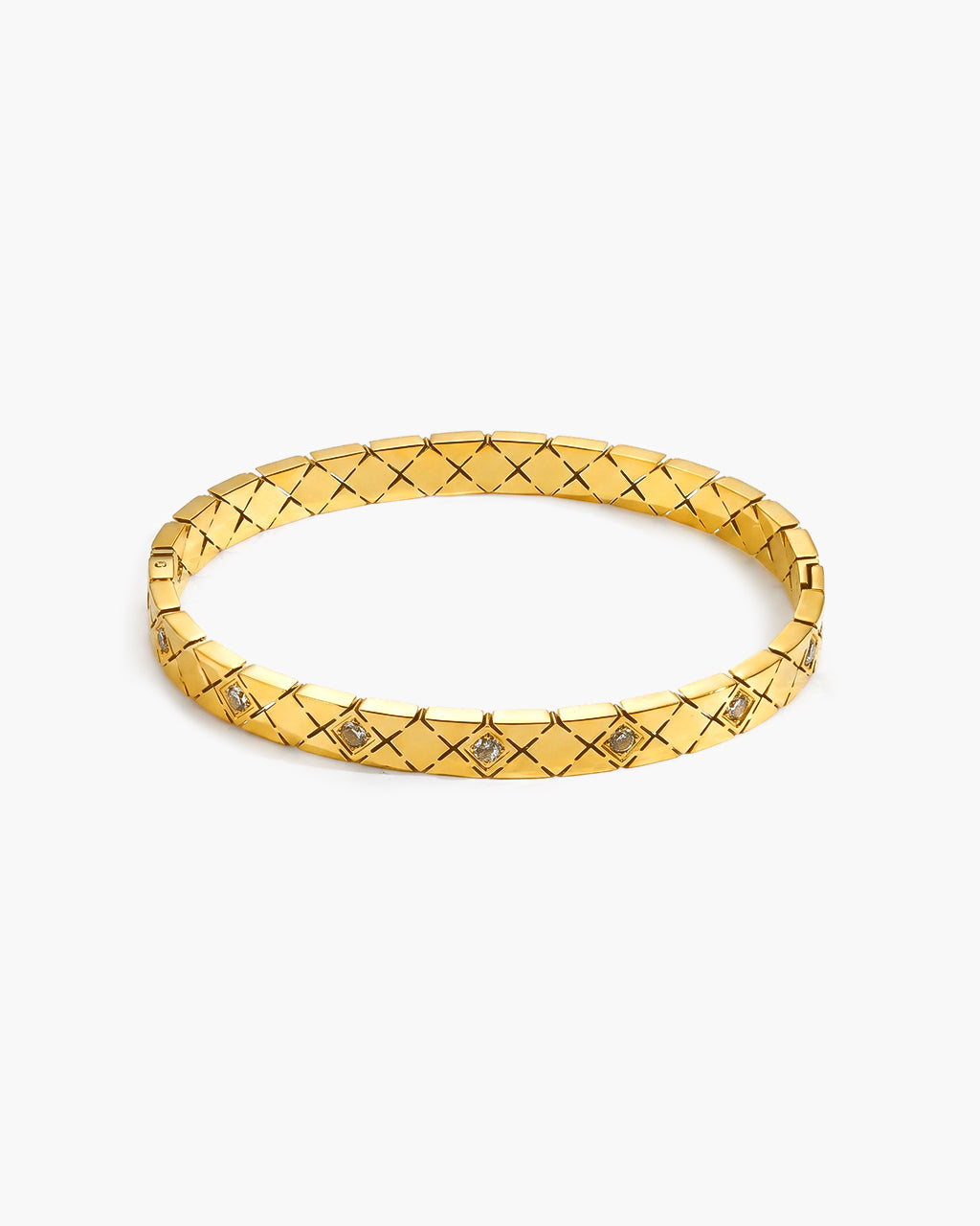 Luxe Simulated Diamond Lattice Waterproof Gold Bangle