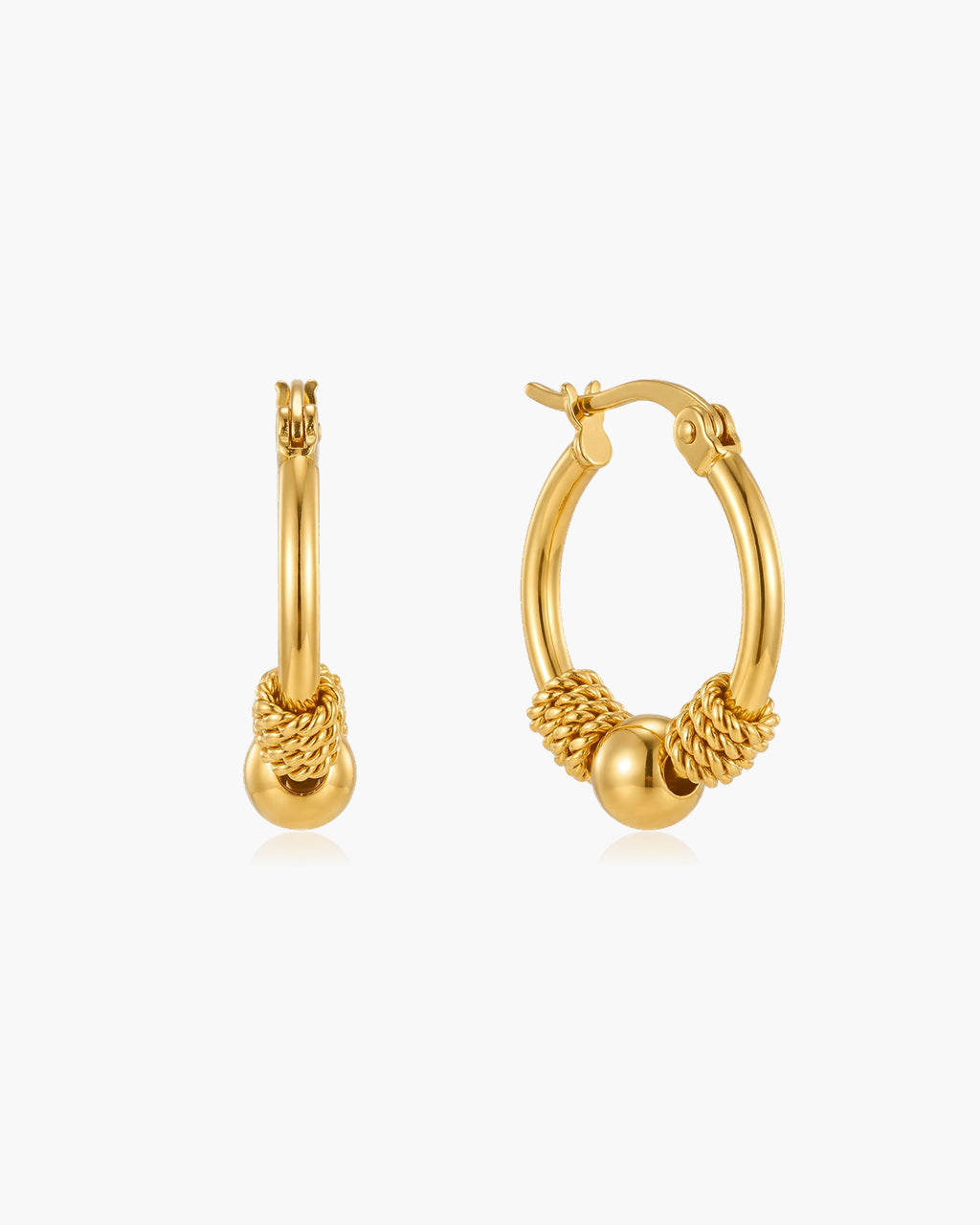 Luxe Twisted Rope Bead Hoop Waterproof Gold Earrings