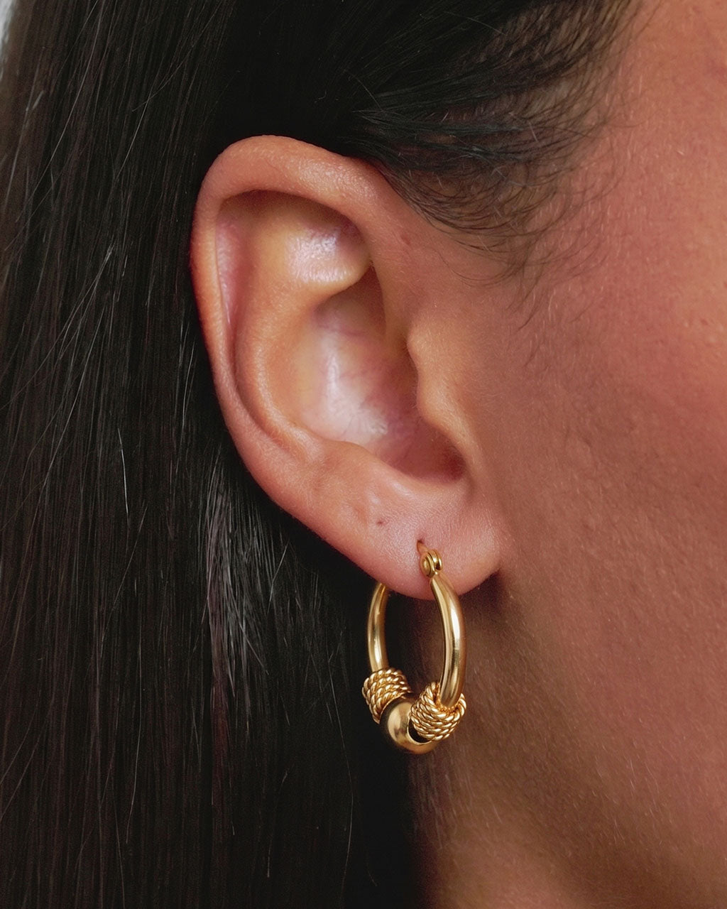 Luxe Twisted Rope Bead Hoop Waterproof Gold Earrings