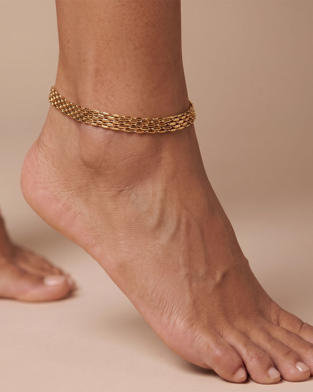 Luxurious Wide Mesh Chain Waterproof Gold Anklet