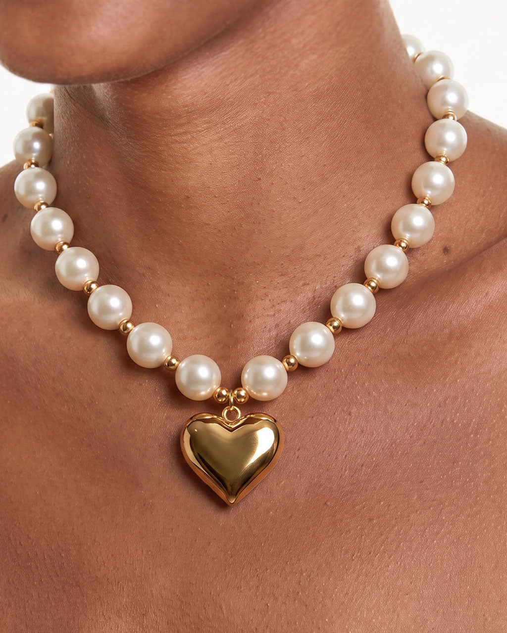 Luxury Chunky Pearl Heart Waterproof Gold Necklace