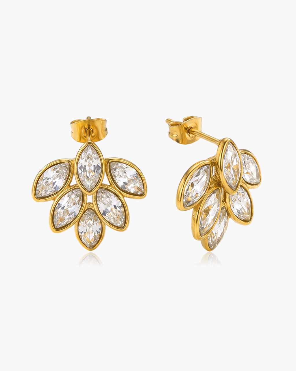 Luxury Marquise Leaf Cluster Waterproof Gold Earrings