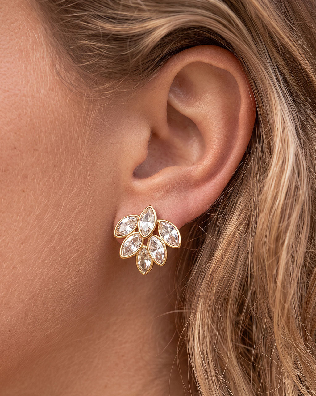 Luxury Marquise Leaf Cluster Waterproof Gold Earrings