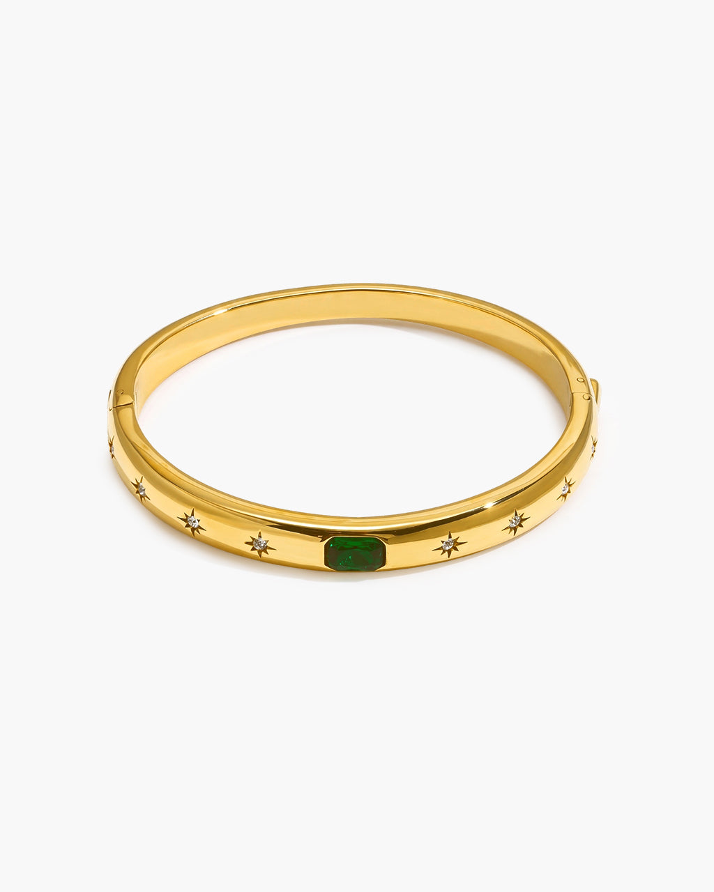Luxury North Star Emerald Stone Waterproof Gold Bangle