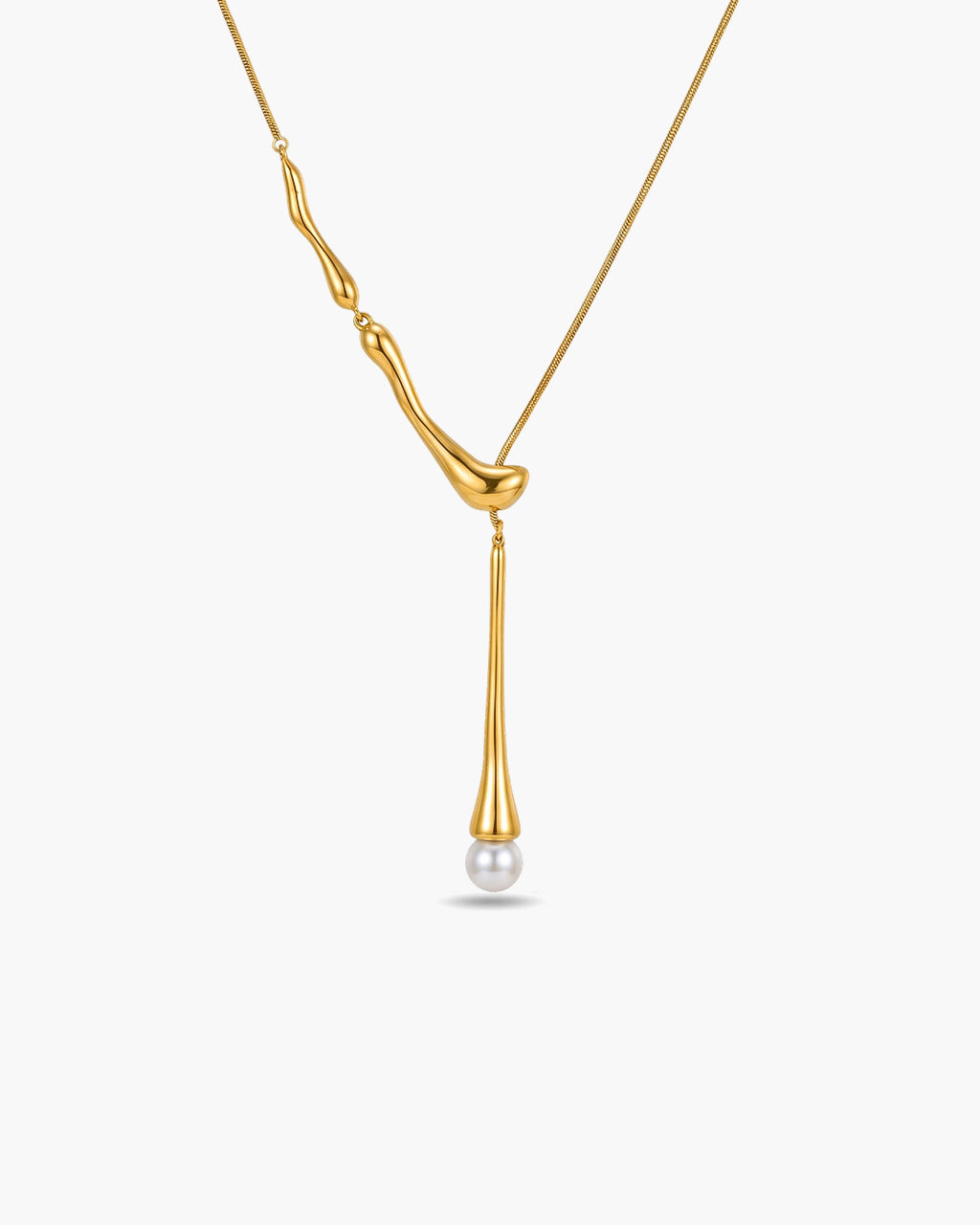 Luxury Pearl Drop Y Lariat Waterproof Gold Necklace