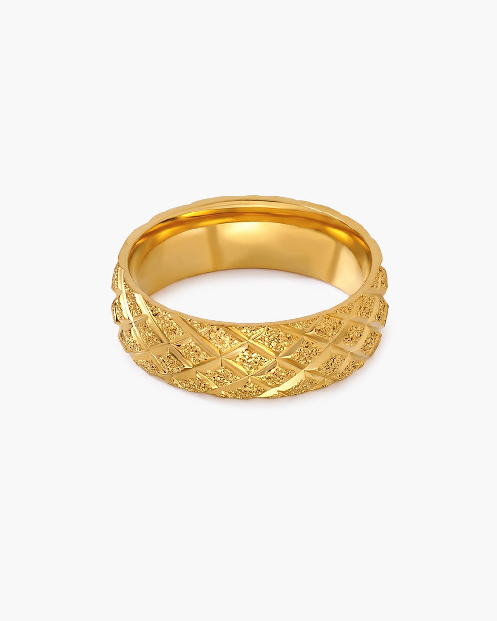 Luxury Textured Quilted Wide Band Waterproof Gold Ring