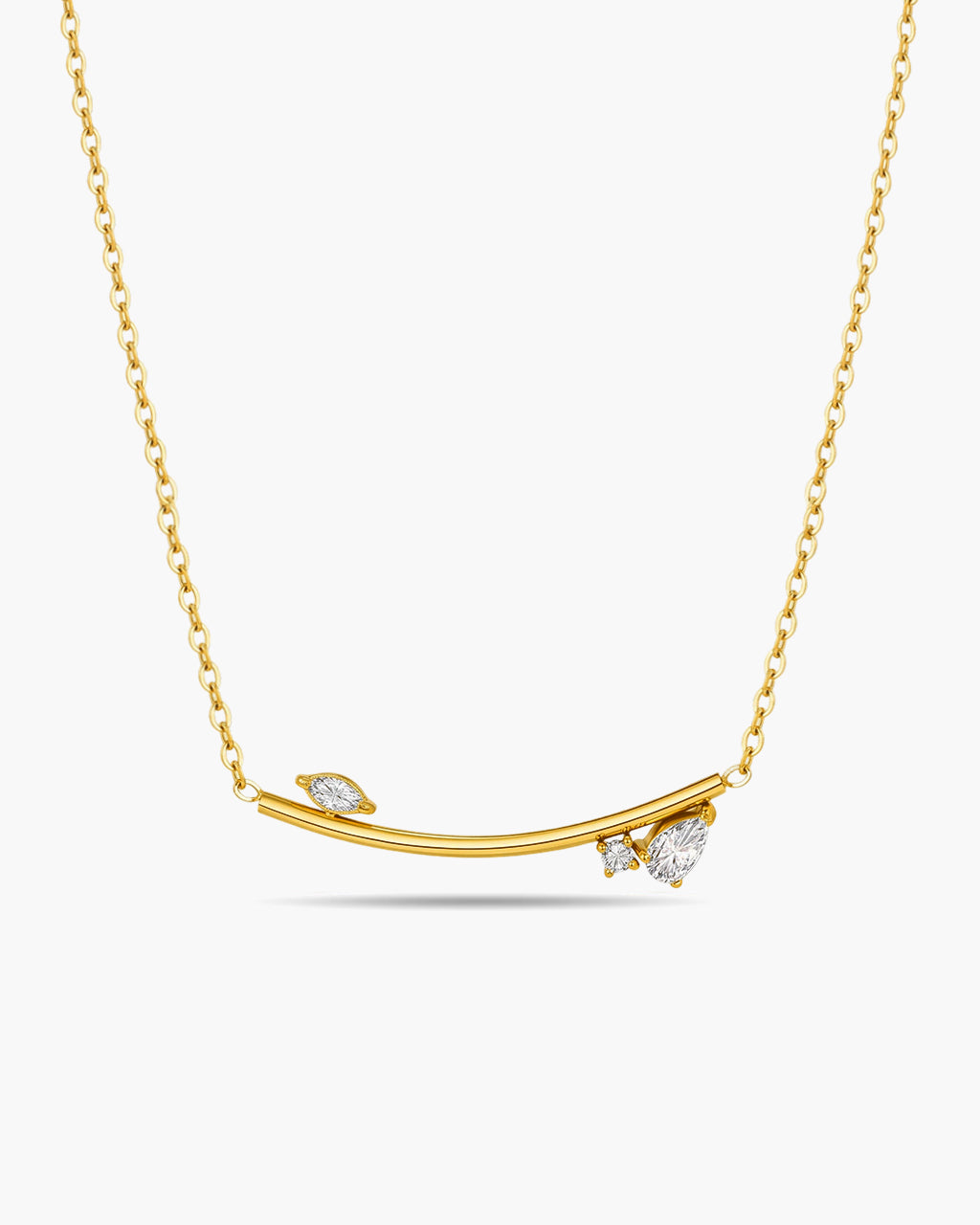 Luxury Three Stone Curved Bar Waterproof Gold Necklace
