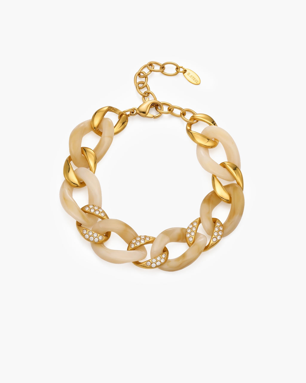 Marbled Resin Pavé Curb Link Waterproof Gold Bracelet