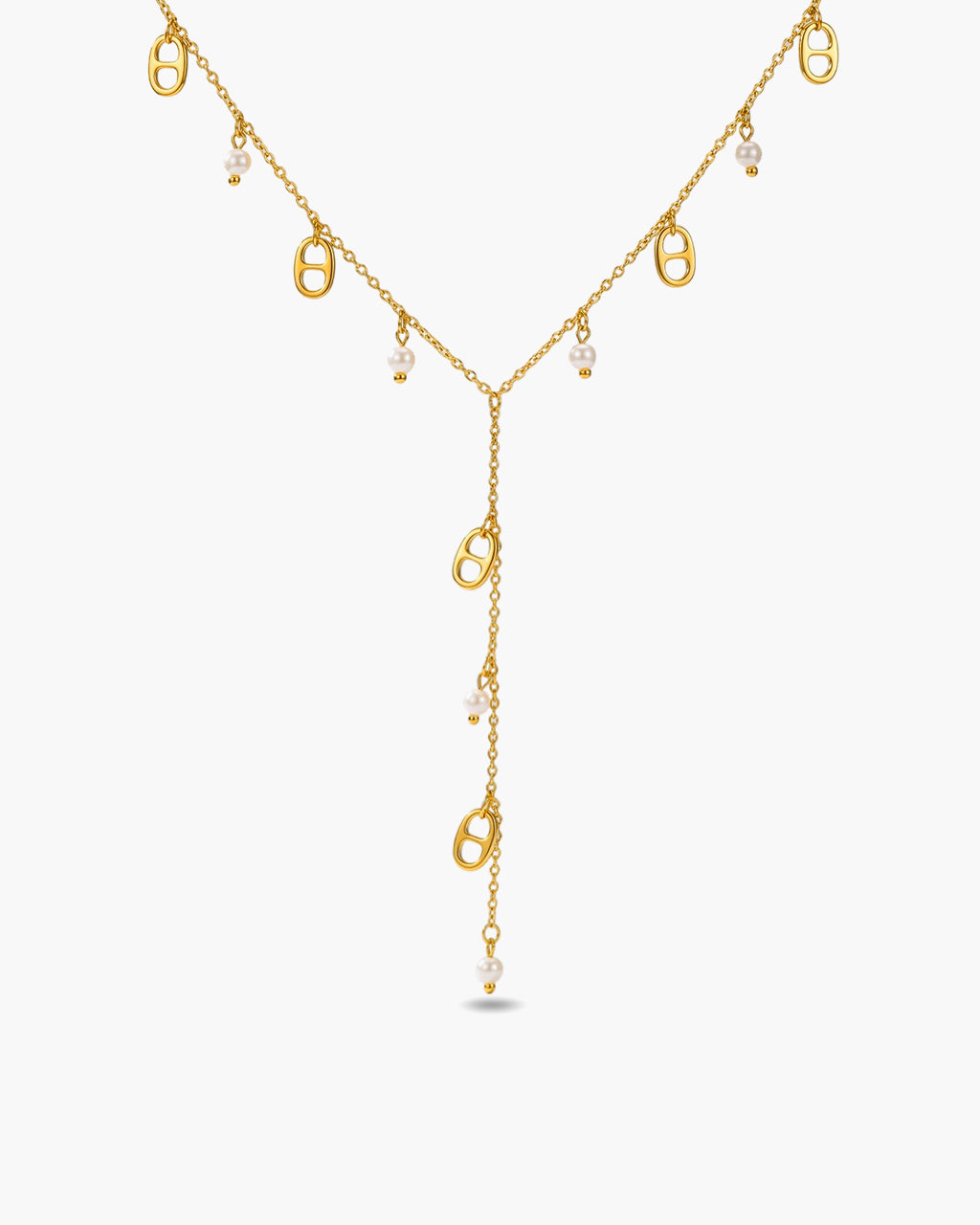 Mariner Link Pearl Drop Y Waterproof Gold Necklace