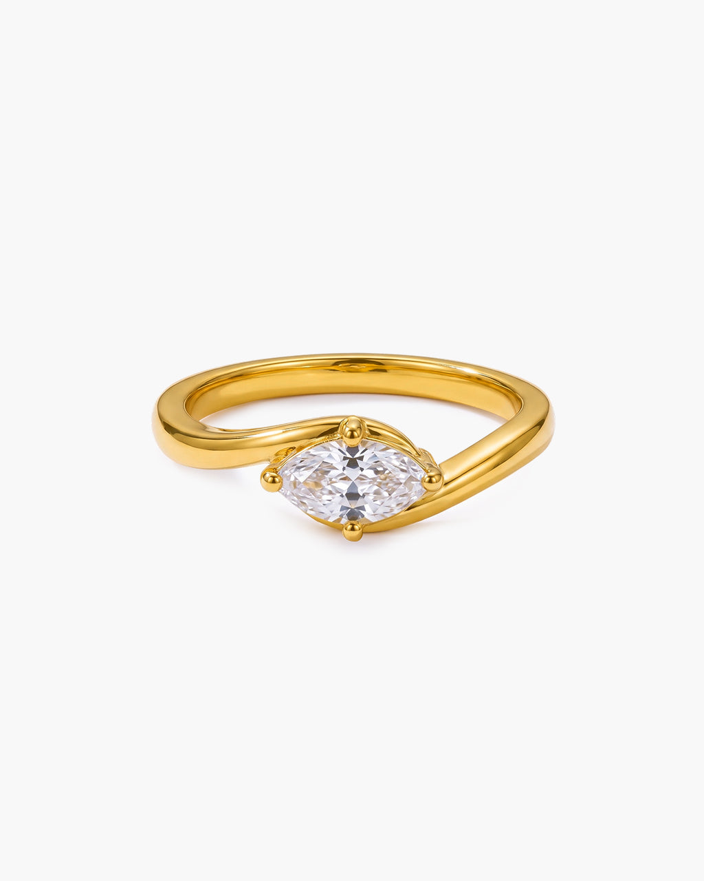 Marquise Cut Solitaire Crossover Waterproof Gold Ring
