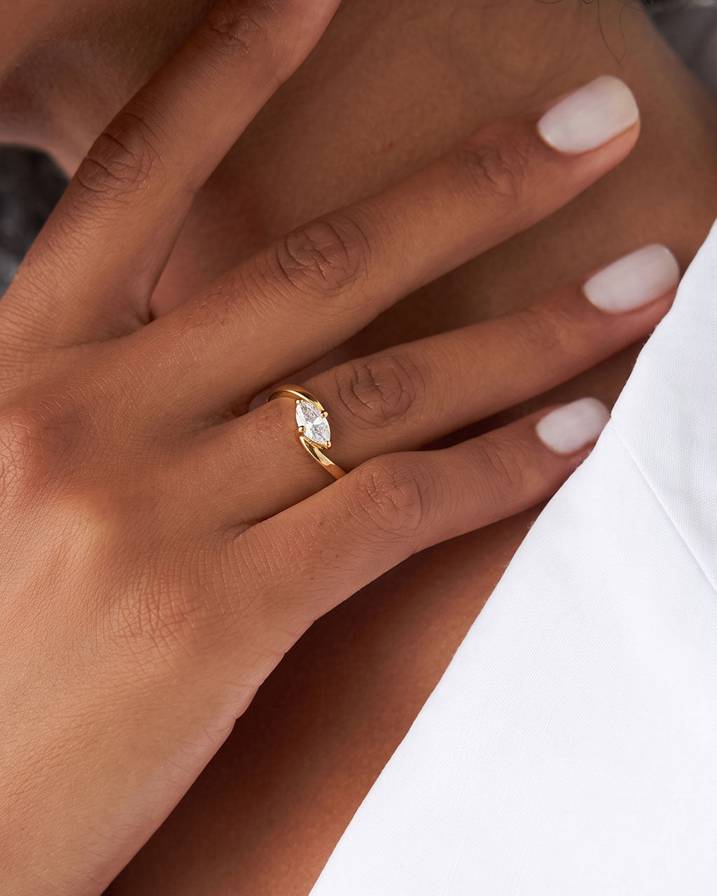Marquise Cut Solitaire Crossover Waterproof Gold Ring