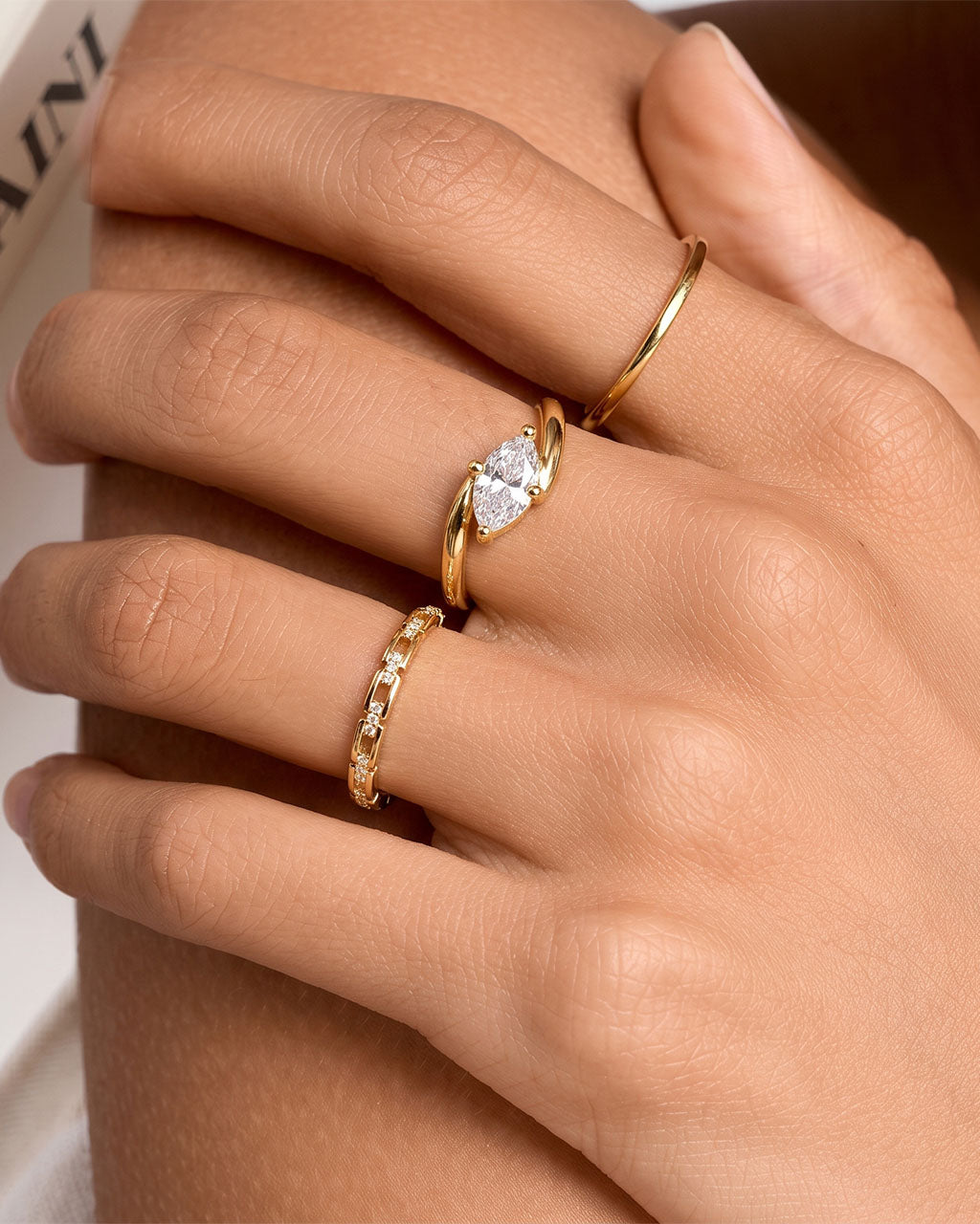 Marquise Cut Solitaire Crossover Waterproof Gold Ring