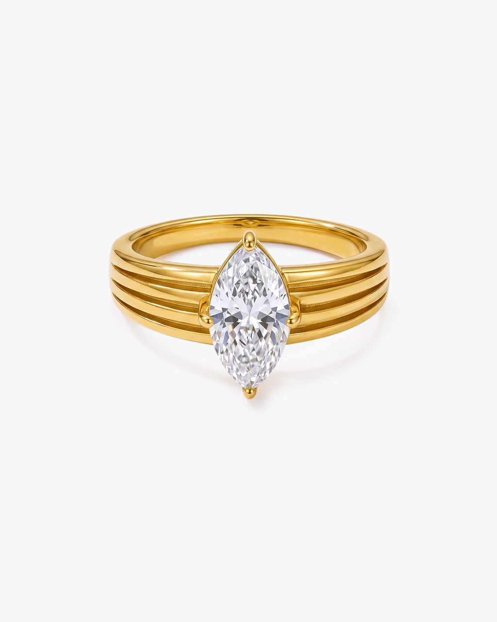 Marquise Cut Stone Split Shank Waterproof Gold Ring