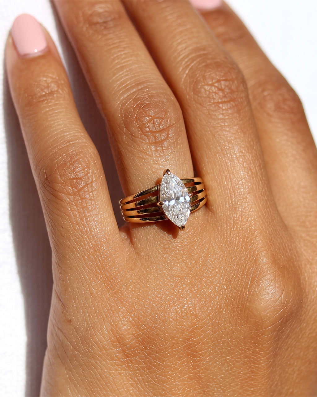 Marquise Cut Stone Split Shank Waterproof Gold Ring