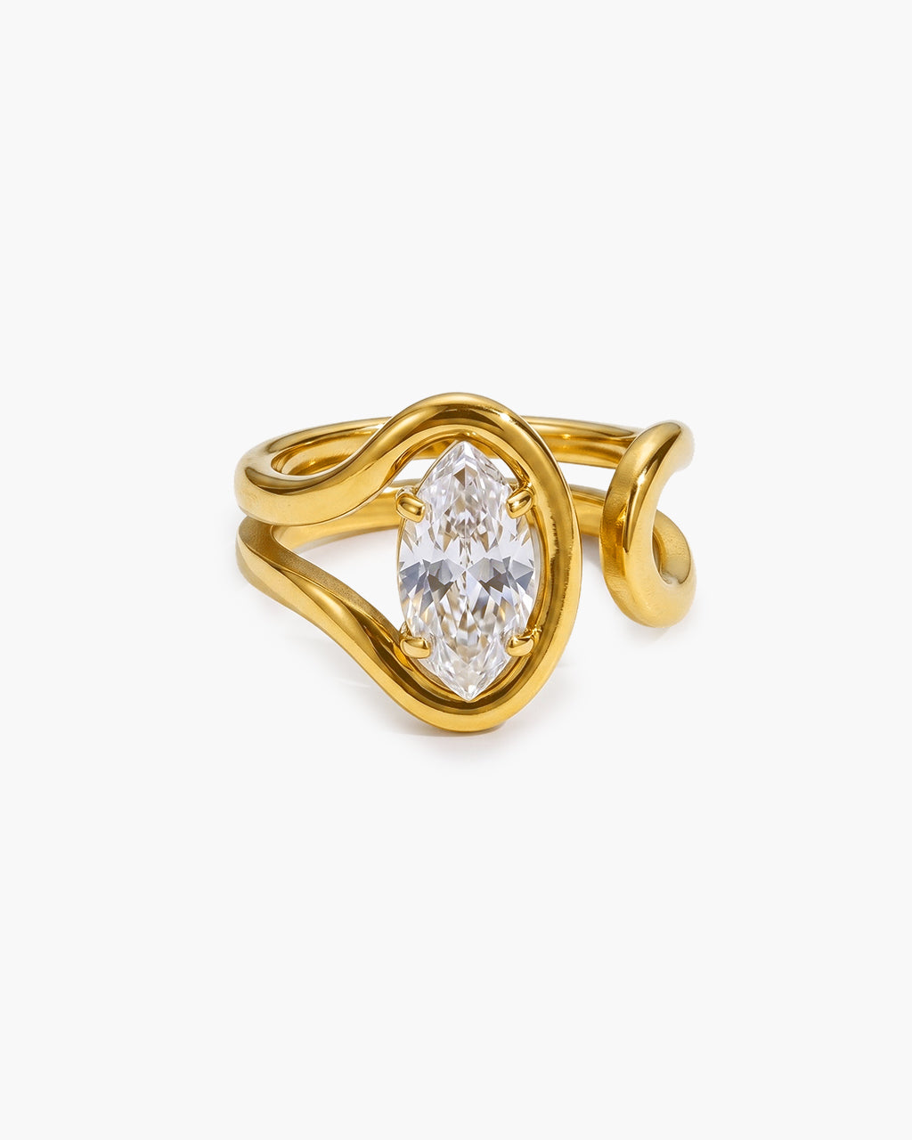 Marquise Cut Swirl Solitaire Open Waterproof Gold Ring