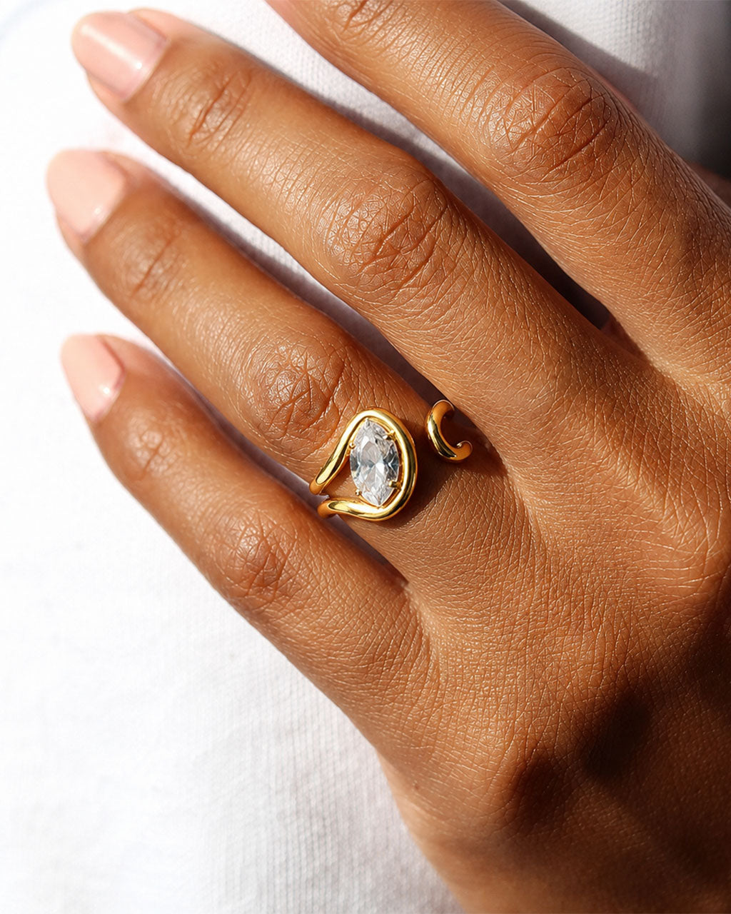 Marquise Cut Swirl Solitaire Open Waterproof Gold Ring