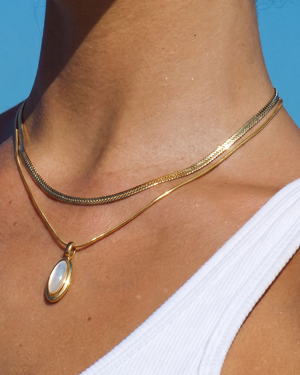 Marquise Mother of Pearl Waterproof Gold Necklace