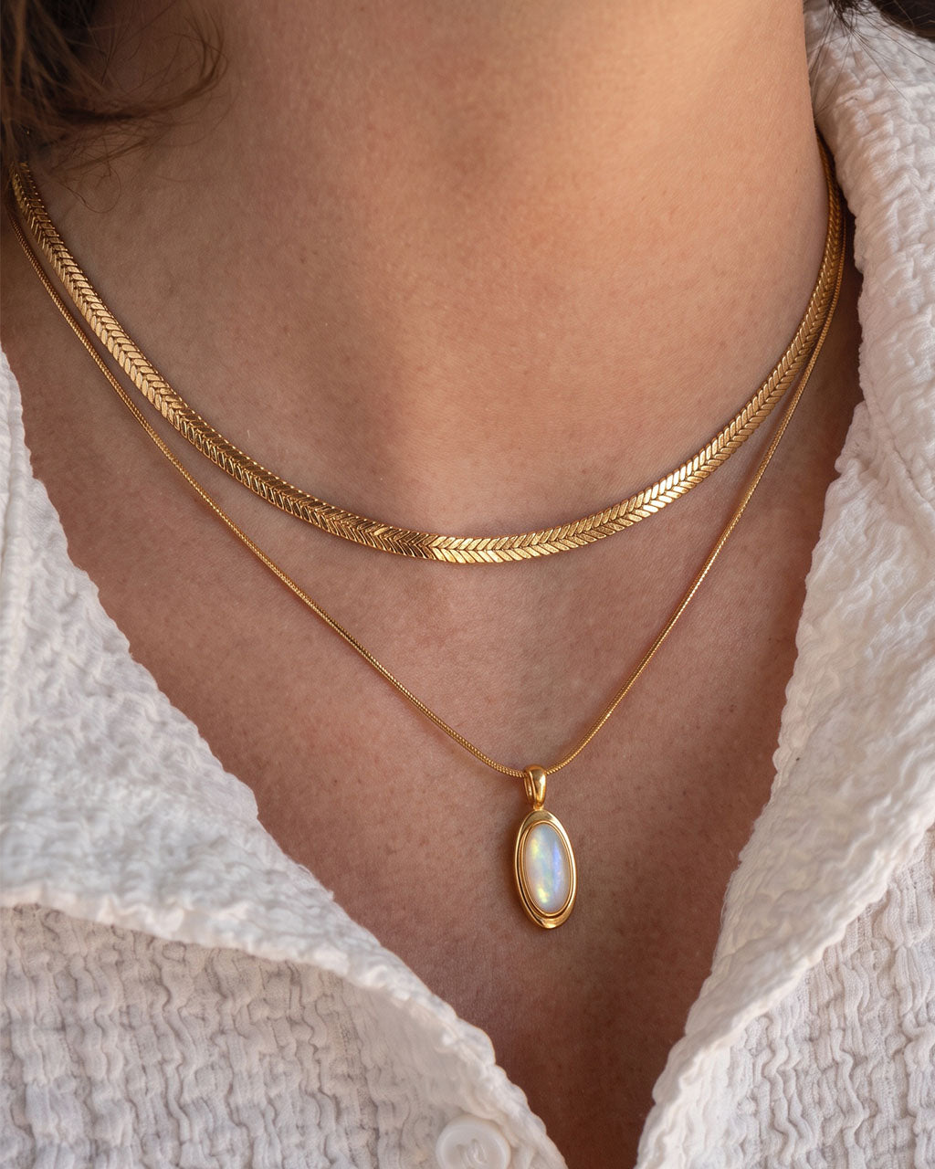 Marquise Mother of Pearl Waterproof Gold Necklace